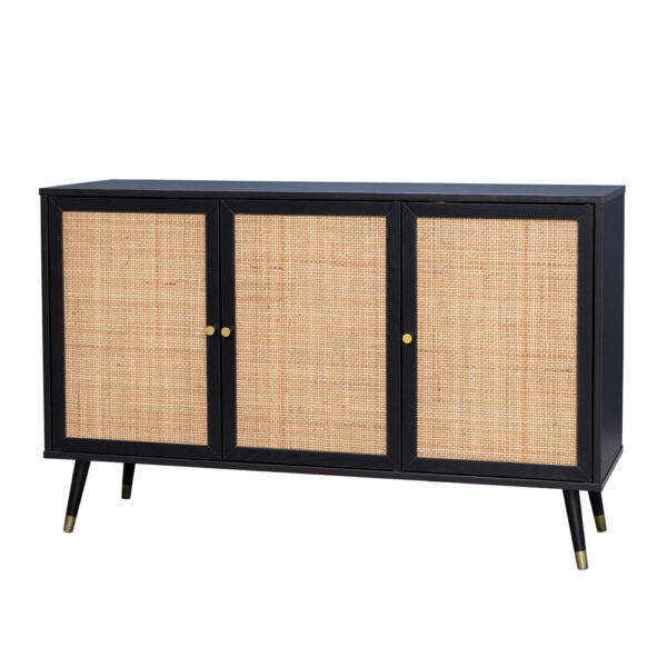 VIENNA Μπουφες Μαυρο Με RATTAN 120x39xH75,5cm