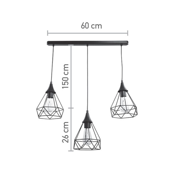 InLight Κρεμαστό Φωτιστικό Από Μαύρο Μέταλλο 3XE27 D:60cm (4024-3-BL-RAIL)