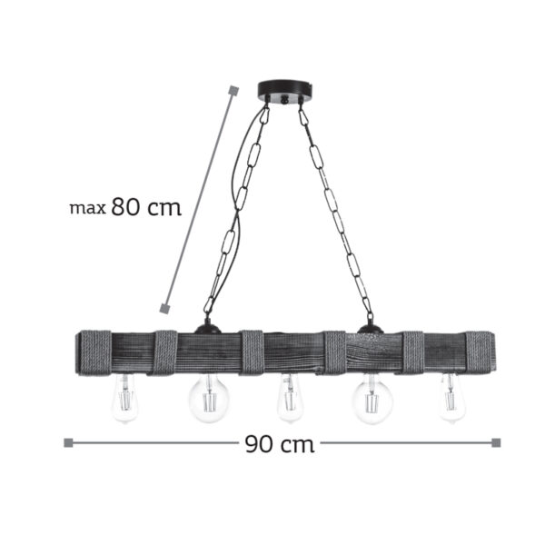 InLight Κρεμαστό Φωτιστικό Από Ξύλο Και Σχοινί 5XE27 D:90cm (5318-5)