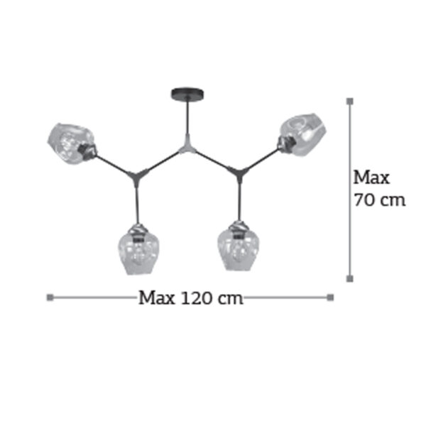 InLight Κρεμαστό Φωτιστικό Από Μαύρο Μέταλλο Και Διάφανο Γυαλί 4XE27 D:120cm (6129-4-GL)