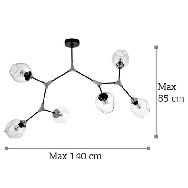 InLight Κρεμαστό Φωτιστικό Από Μαύρο Μέταλλο Και Διάφανο Γυαλί 6XE27 D:140cm (6129-6-GL)
