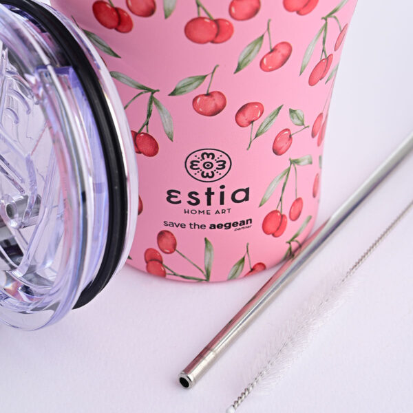 ESTIA Θερμος COFFEE MUG SAVE THE AEGEAN 350ml CHERRY ROSE