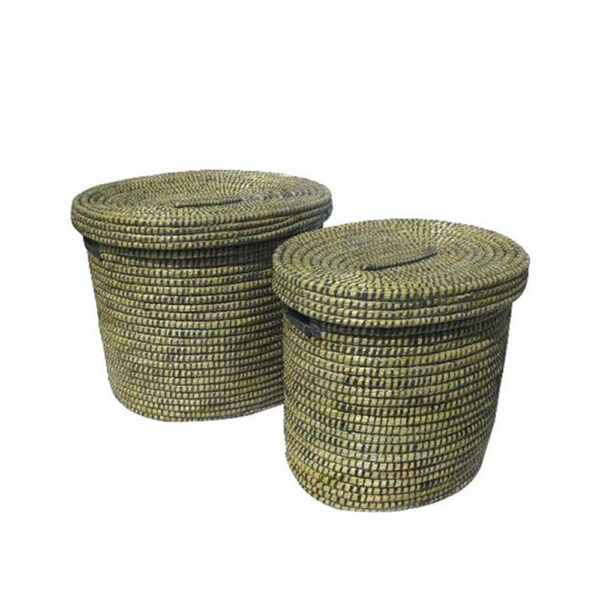 KENYA Καλαθι Απλυτων Σετ 2τμχ KANSGRASS PVC Φυσικο Μαυρο D55⁄45xH50⁄45cm