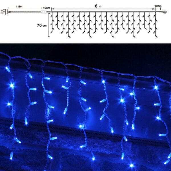 300 LED Σταλακτιτης Διαφανο Μπλε 8προγραμ 6μ Χ 70εκ Εσωτ AND Εξωτ Χωρου