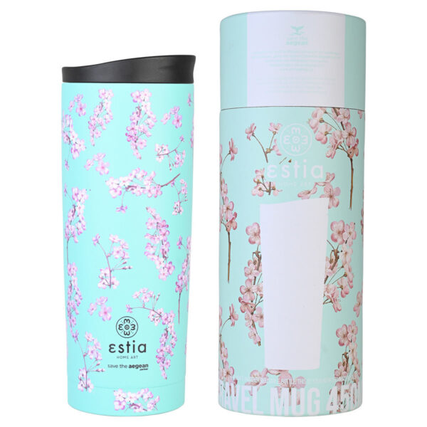 ESTIA Θερμος TRAVEL MUG SAVE THE AEGEAN 450ml BLOSSOM GREEN