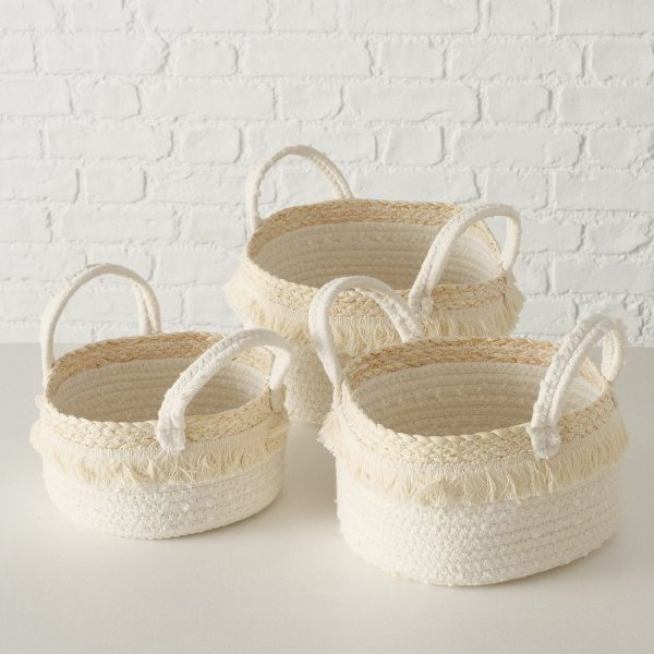 Καλαθι Taito Λευκο Με Κροσσια Set⁄3 Οβαλ H12-16cm D20-25cm cotton