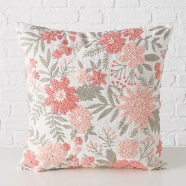 Μαξιλαρι Σχεδιο Lomna 45X45χ12cm Floral Κρεμ Σκ.ροζ Cotton