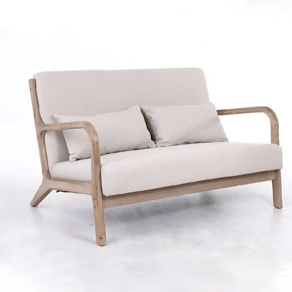 Καναπες 2θεσιος NATURAL RUBBER WOOD & KSF 25000 IVOIRE COTTON⁄LINEN L122xD85xH34⁄74CM