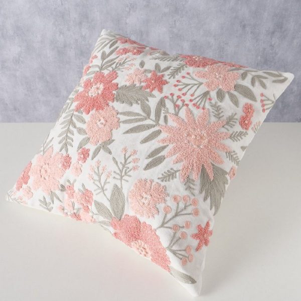 Μαξιλαρι Σχεδιο Lomna 45X45χ12cm Floral Κρεμ Σκ.ροζ Cotton