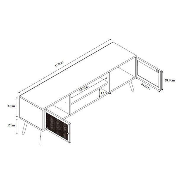 AMMOS TV STAND 2πορτες Φυσικο Με RATTAN 150x39xH49cm