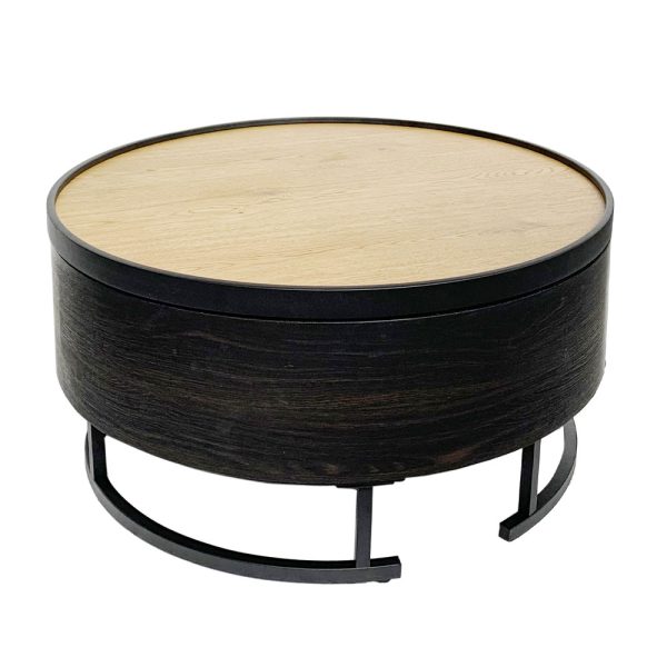 BARREL COFFEE TABLE Με Αποθ⁄κο Χωρο Μαυρο Φυσικο Μαυρο 80x80xH39,5cm