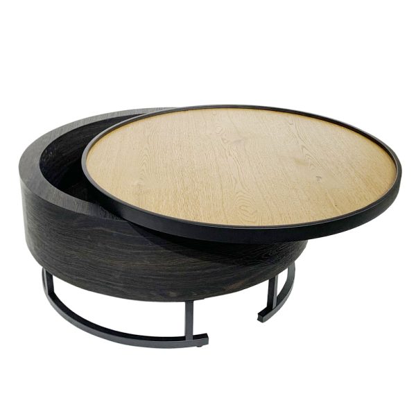 BARREL COFFEE TABLE Με Αποθ⁄κο Χωρο Μαυρο Φυσικο Μαυρο 80x80xH39,5cm