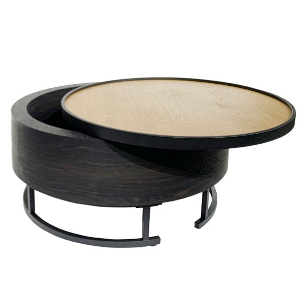 BARREL COFFEE TABLE Με Αποθ⁄κο Χωρο Μαυρο Φυσικο Μαυρο 80x80xH39,5cm