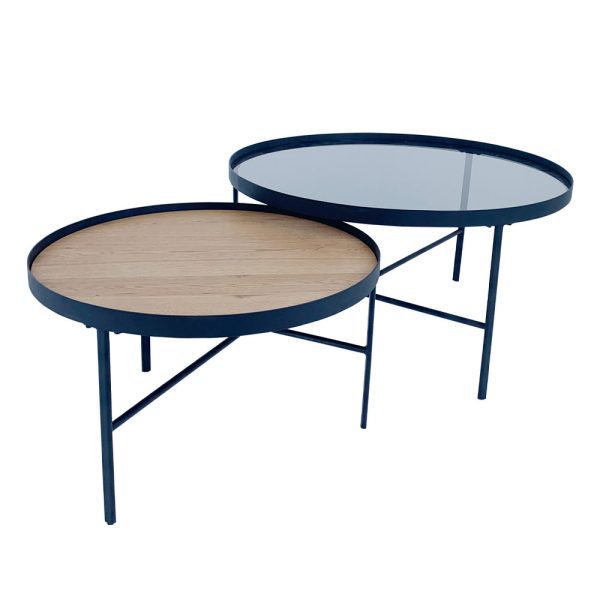 ACCORDO COFFEE TABLE SET 2τεμ Φυσικο Φιμε Μαυρο 80x80xH42cm