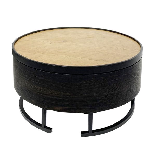 BARREL COFFEE TABLE Με Αποθ⁄κο Χωρο Μαυρο Φυσικο Μαυρο 80x80xH39,5cm