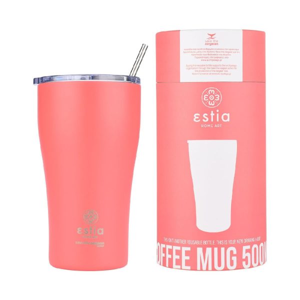 ESTIA Θερμος COFFEE MUG SAVE THE AEGEAN 500ml FUSION CORAL