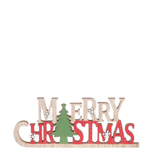 Επιγραφη MERRY CHRISTMAS Φυσικο⁄κοκκινο – L14 w35 h2cm mdf