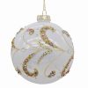 Glass Ball Pearl White W⁄Gold Trim,D.8cm