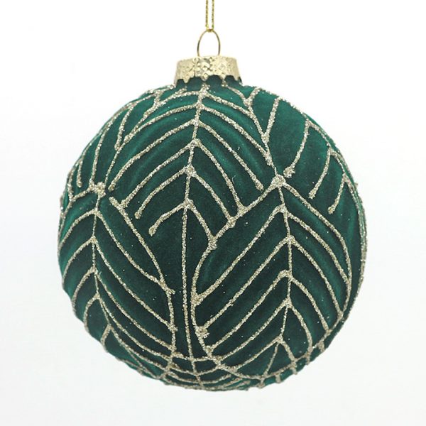 Glass Flocking Ball Emerald Green,D.10cm