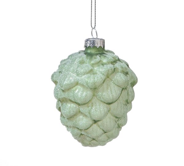 Glass Pinecone Orn Slate Green W⁄Ice Glitter,9X7cm