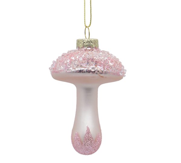 Glass Mushroom Ornament Pink,H8X6cm