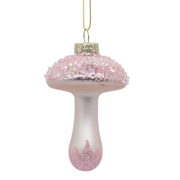 Glass Mushroom Ornament Pink,H8X6cm