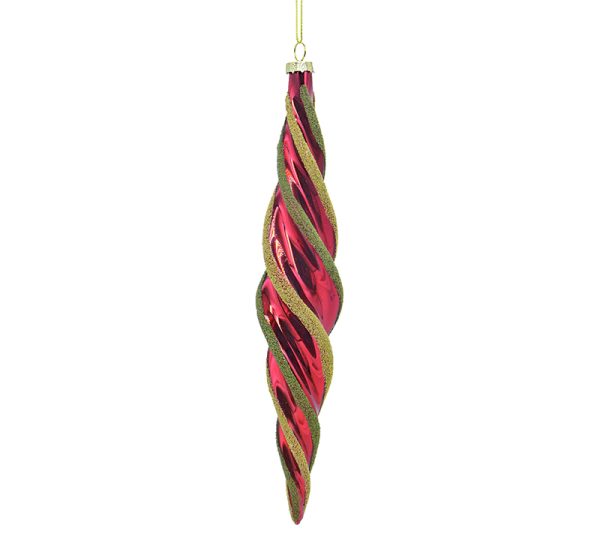 Glass Twisted Drop Orn. Red⁄Green,H22X4cm