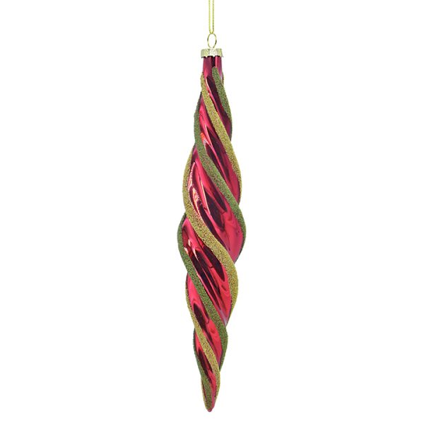 Glass Twisted Drop Orn. Red⁄Green,H22X4cm