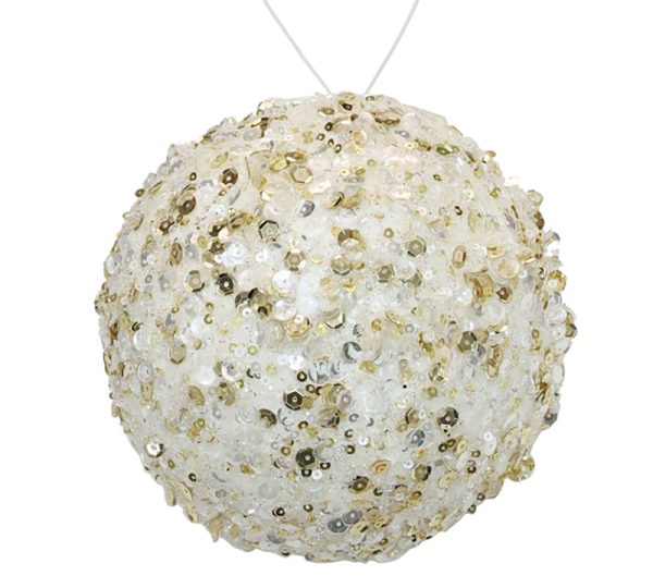 Sequin deco ball ivory,10cm