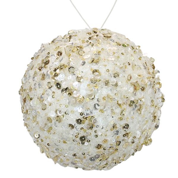 Sequin deco ball ivory,10cm