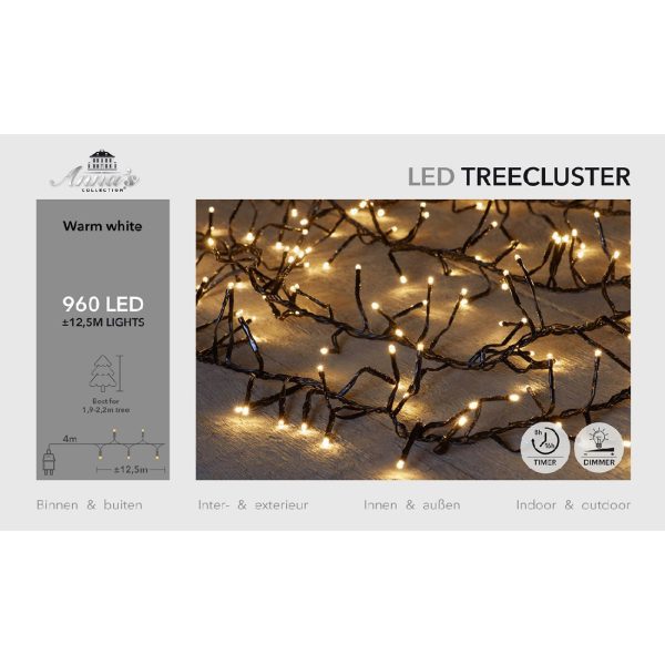 Φωτακια 960LED TREECLUSTER TIMER 12,5M⁄ Θερμο Λευκο – 4MTR LEADCABLE – 36V⁄IP44 Μετασχημ 7.2VA Με Λε