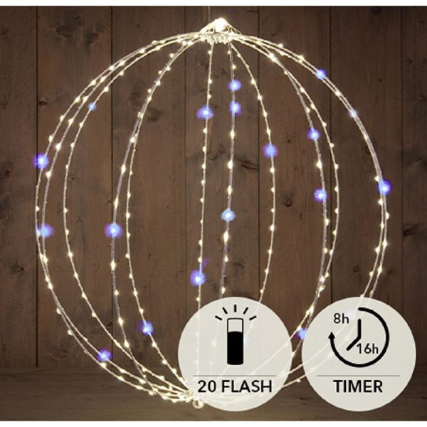 Μπαλα 60CM 3D Μεταλλικη Λευκο 288LED (264 LED STEADY⁄ 24 LED FLASH) Θερμο Λευκο⁄ Χαλκινο Συρμα-αναδι