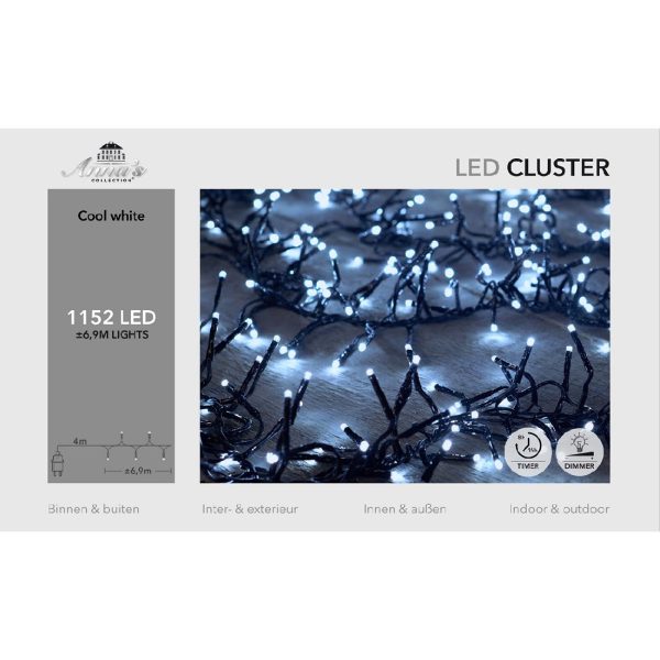 Φωτακια CLUSTER 1152 LED Ψυχρο Λευκο, Πρασινο Καλωδιο (6,9M)