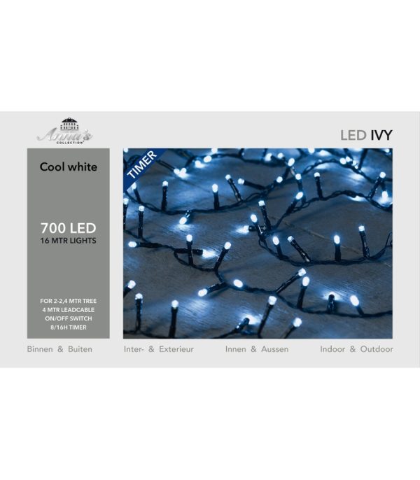 Φωτακια IVY 700LED⁄16M Λευκα – 5MM CONCAVE LED -4MTR LEAD CABLE BLACK – 31V⁄IP44 Μετασχημ 6VA Με Λει