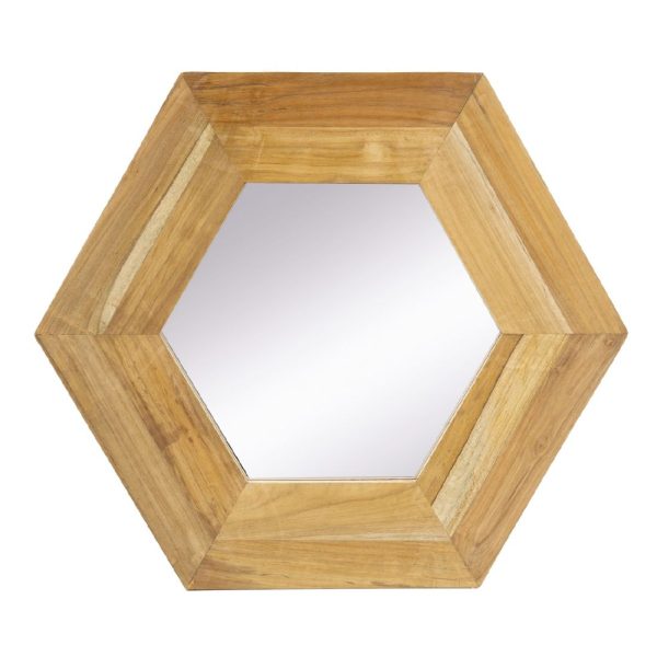 Artekko Mirror Καθρέφτης Τοίχου Από Ξύλο Teak MDF Φυσική Απόχρωση (47x47x1.9)cm