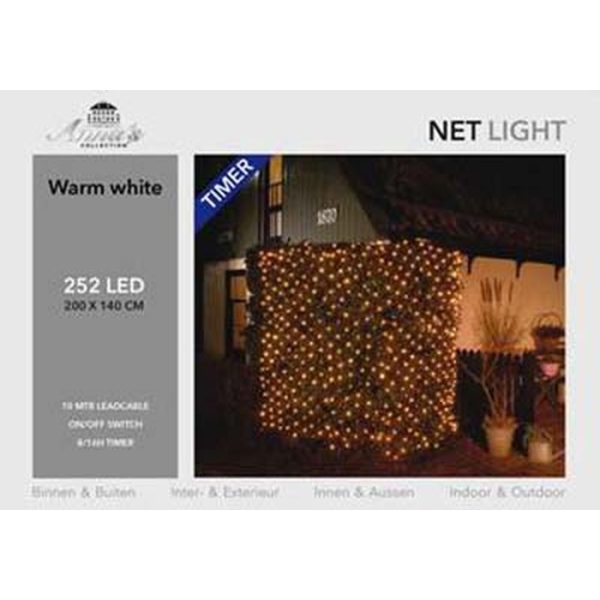 Φωτακια Διχτυ TIMER 252LED⁄ 200X140CM Εξωτ Χωρου LED Θερμο Λευκο -10M Πρασινο Καλωδιο 36V⁄IP44 Μετας