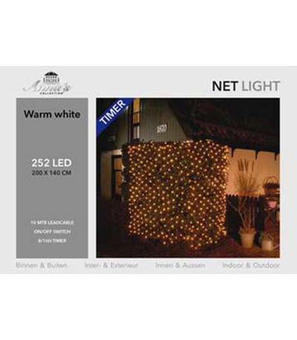 Φωτακια Διχτυ TIMER 252LED⁄ 200X140CM Εξωτ Χωρου LED Θερμο Λευκο -10M Πρασινο Καλωδιο 36V⁄IP44 Μετας