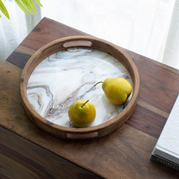 Artekko Trays Διακοσμητικός Δίσκος Ξύλινος Με Εφέ Μαρμάρου Λευκό Καφέ (52x11x51)cm Σετ⁄2