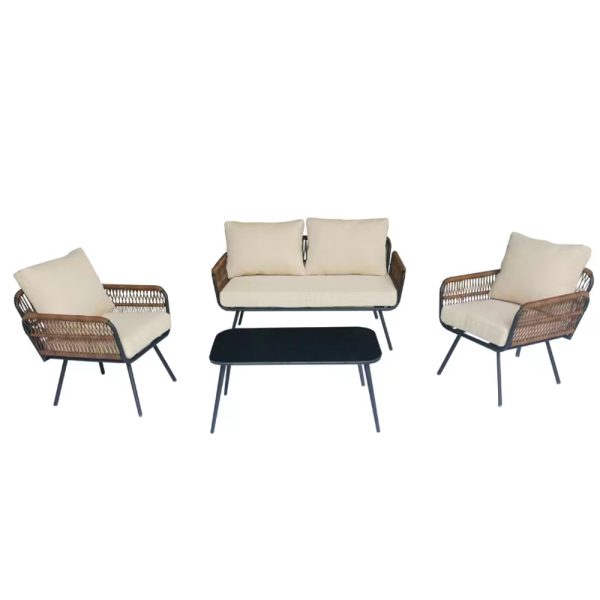 Artekko Rattan Καναπές (140x75x75)cm 2x Πολυθρόνες (66x75x75)cm Τραπέζι Με Τζάμι (91x51x40)cm Με Πλα