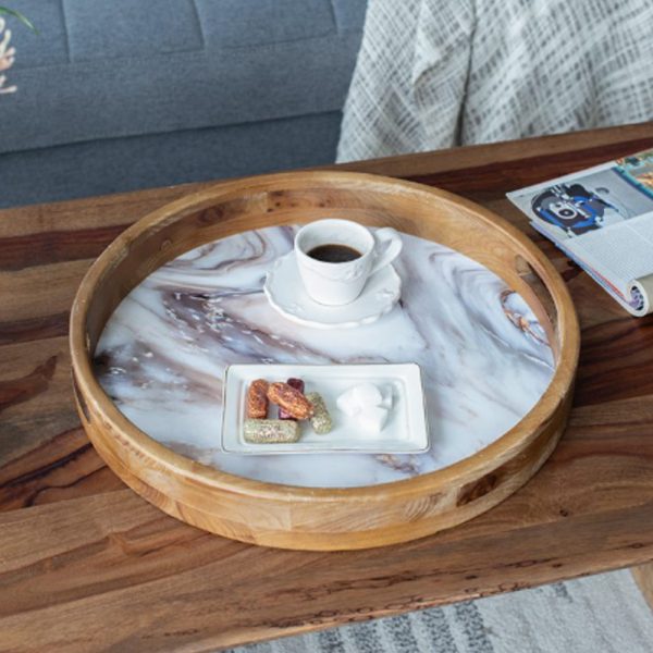 Artekko Trays Διακοσμητικός Δίσκος Ξύλινος Με Εφέ Μαρμάρου Λευκό Καφέ (52x11x51)cm Σετ⁄2