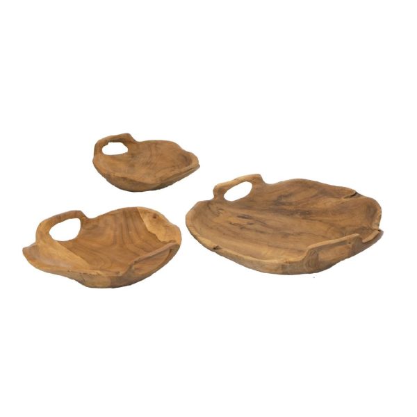 Artekko Woody Μπολ Από Ξύλο Teak Φυσική Απόχρωση (40x40x8)cm (30x30x8)cm (21x21x6.5)cm Σετ⁄3