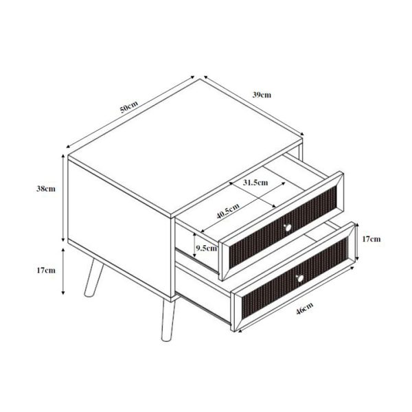 AMMOS Κομοδινο 2συρταρια Φυσικο Με RATTAN 50x39xH54,8cm