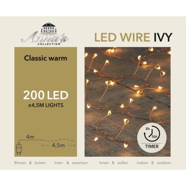 Φωτακια IVY 200LED⁄4,5M,12V⁄IP20 Εσωτερικου Χωρου, Χαλκινο Συρμα Θερμο Κλασσικο Φως 4μ Διαφ.καλωδιο,