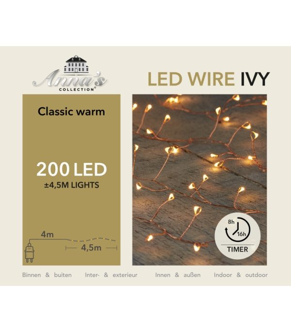 Φωτακια IVY 200LED⁄4,5M,12V⁄IP20 Εσωτερικου Χωρου, Χαλκινο Συρμα Θερμο Κλασσικο Φως 4μ Διαφ.καλωδιο,