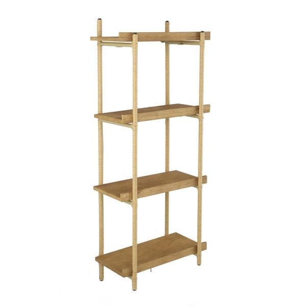 Artekko Shelf Ραφιέρα Επιτοίχια Με 4 Ράφια Μέταλλο Ξύλο Ρατάν Καφέ (46x25x112)cm