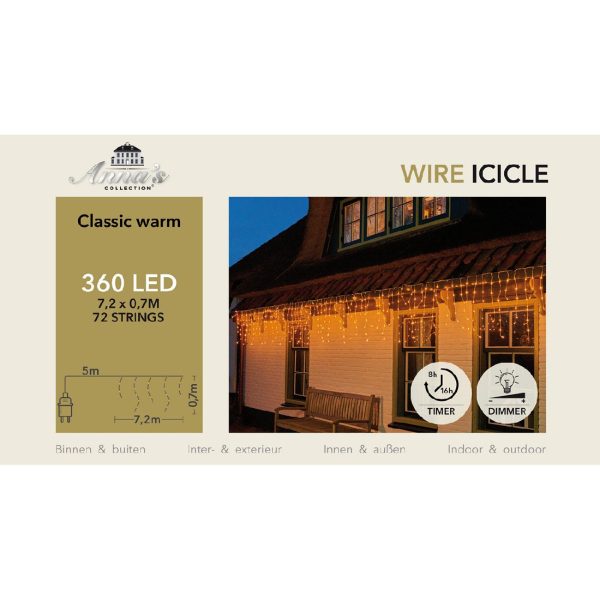 Φωτακια Κουρτινα Συρμα ICICLE 360 LED CLASSIC WARM-TRANSPARENT CABLE (7,2X0,7M) [72 STRINGS]