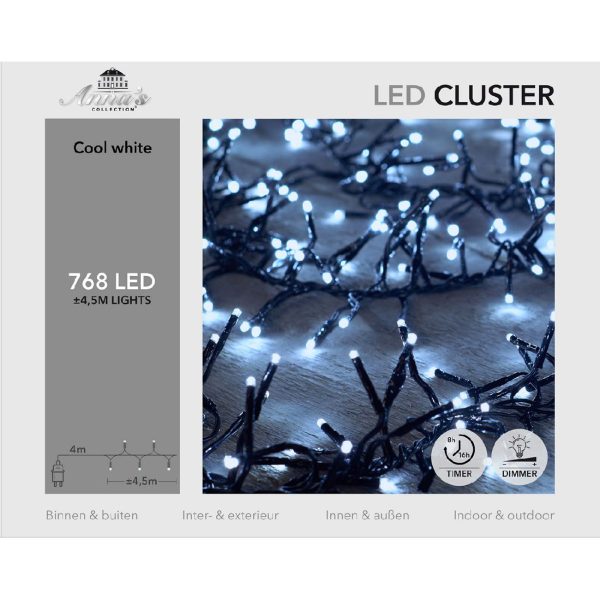 Φωτακια CLUSTER 768LED⁄4,5M Ψυχρο Λευκο – 4M Καλωδιο Μαυρο 36V⁄IP44 Μετασχηματιστης 6VA – ON ⁄ 8⁄16