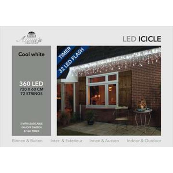 Φωτακια Κουρτινα ICICLE 360 LED COOL WHITE FLASH-TRANSPARENT CABLE (7,2X0,6M) [72 STRINGS]