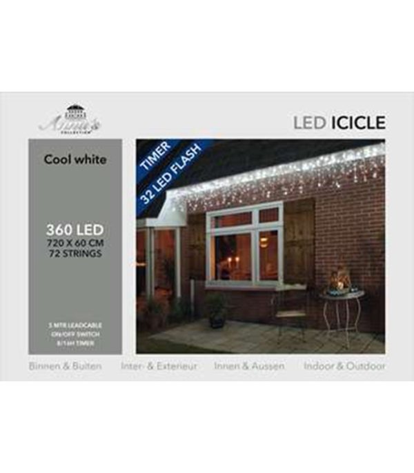 Φωτακια Κουρτινα ICICLE 360 LED COOL WHITE FLASH-TRANSPARENT CABLE (7,2X0,6M) [72 STRINGS]