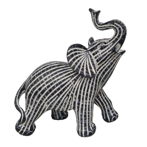 HAPPY ELEPHANT 1 DECO Ελεφαντας POLYRESIN Μαυρο Λευκο 20,5x10xH22,5cm